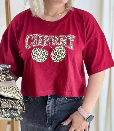 کراپ نخ پنبه Cherry با طرح عینک پلنگی